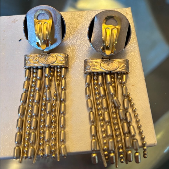 Vintage Gold Tone PARTICOLARI Clip On Dangle Earrings Italy